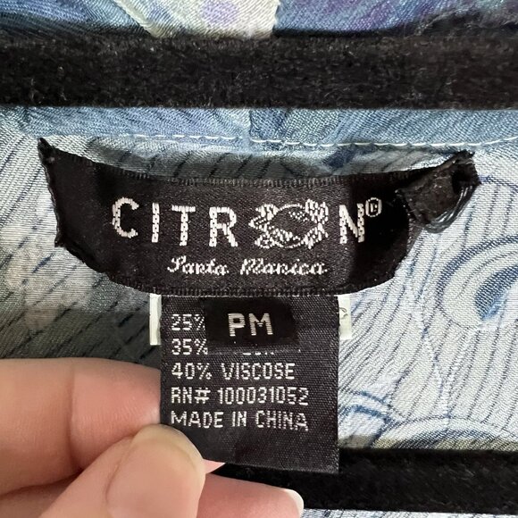 Citron Santa Monica Silk Blend Jacket Open Front Lightweight Geen Blue Petite M - Picture 5 of 10